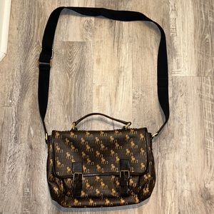 L.A.M.B. Brown Leather Logo Printed Crossbody Shoulder Bag